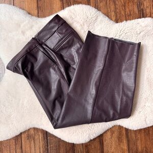 Jason Wu Chocolate Brown Faux Leather Wide Leg Cropped Pants Womens Size 0